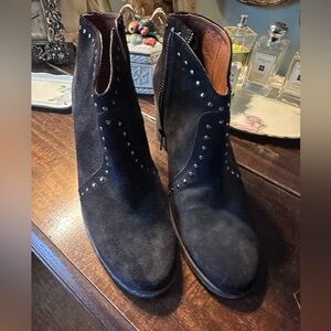 Frye Black Suede Studded Ankle Boots, Size 10B